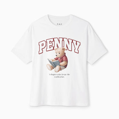 PENNY BOOK BEAR Premium T-shirt | WHITE/NATURAL/HEATHER/NAVY