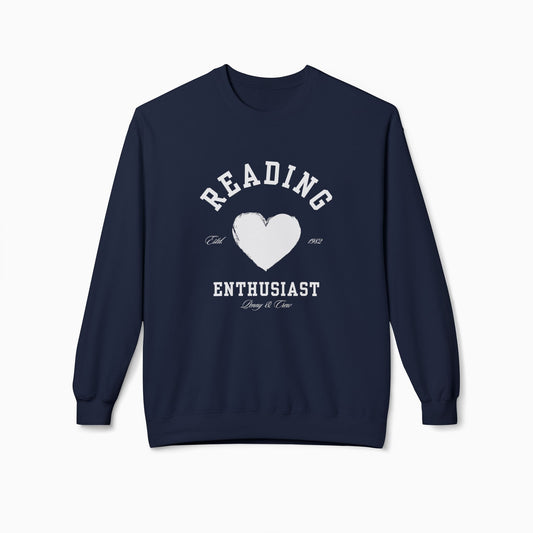 READING ENTHUSIAST HEART Softstyle Crewneck Sweatshirt | NAVY