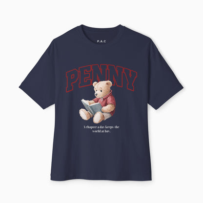 PENNY BOOK BEAR Premium T-shirt | WHITE/NATURAL/HEATHER/NAVY