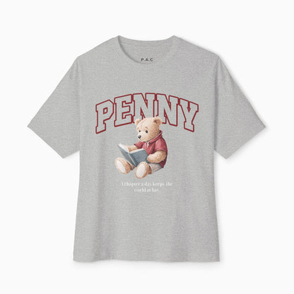 PENNY BOOK BEAR Premium T-shirt | WHITE/NATURAL/HEATHER/NAVY